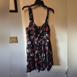 Hot Topic Black Dress with Skulls & Pink Rises Design